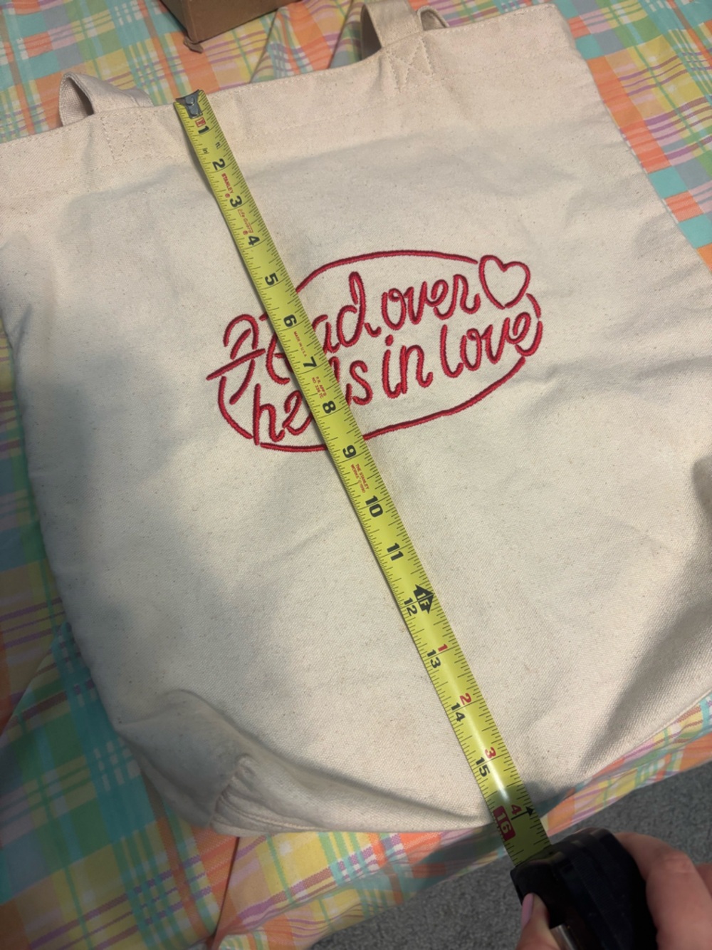 Uniqlo Head Over Heels In Love Cream Tote Bag with Red Embroidery - Picture 5 of 6
